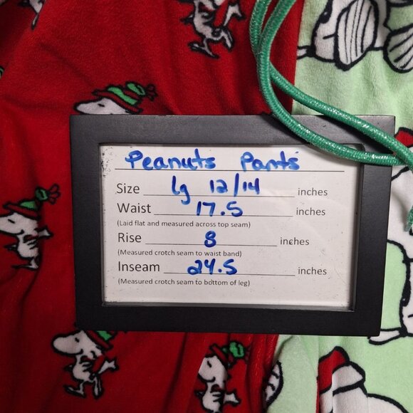 Peanuts Christmas Snoopy Red Green Pants Fluffy Soft Womens Large 12 10 Santa - Picture 6 of 8